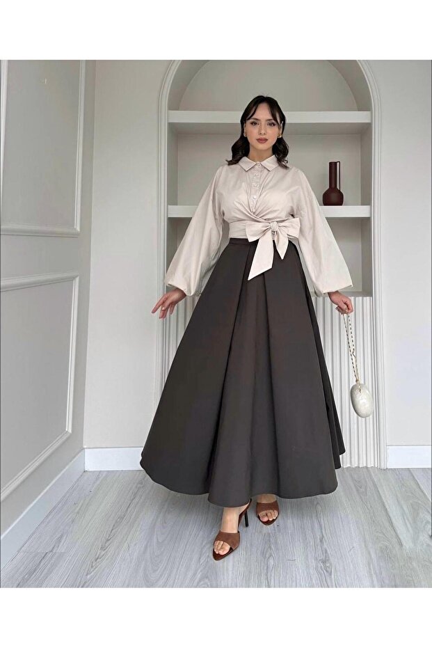 Bağlamalı Krem Gömlek - 3