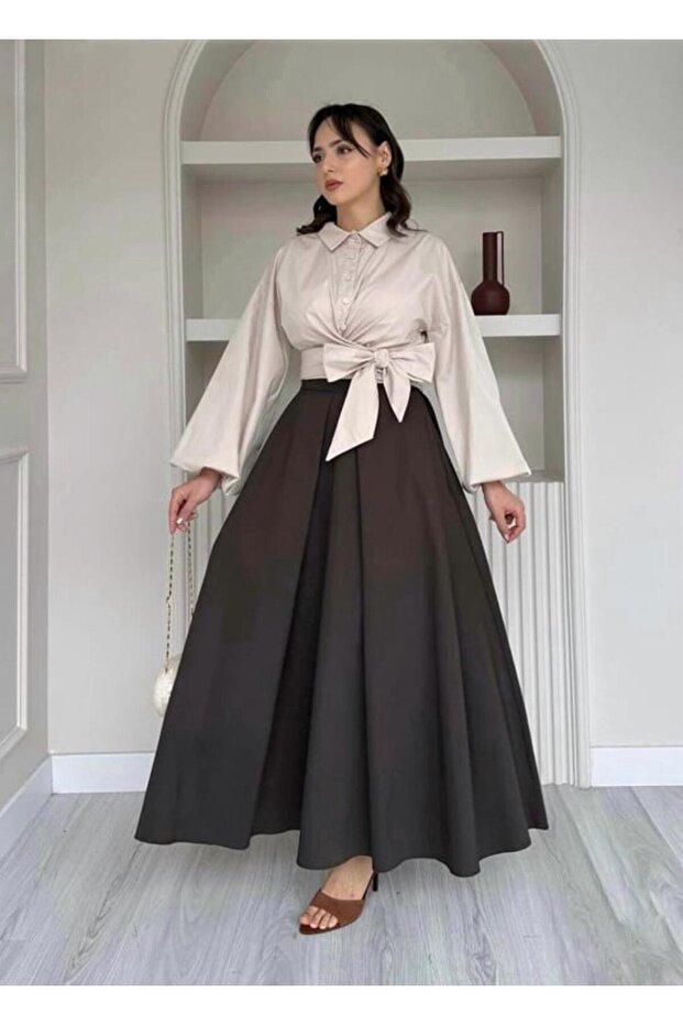 Bağlamalı Krem Gömlek - 2