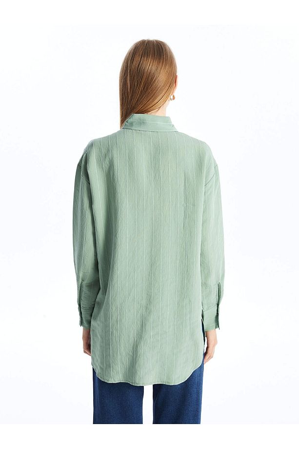 LCW Modest YEŞİL Çizgili Oversize Kadın Gömlek Tunik - 4