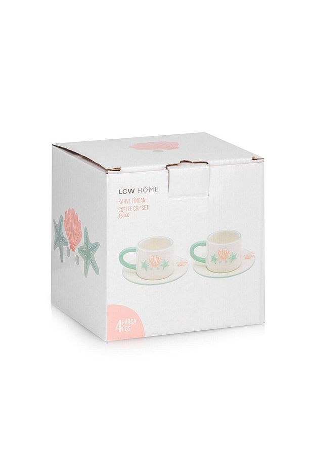 LCW HOME  Deniz Kabuğu Baskılı 2 Kişilik Porselen Kahve Fincan Takımı 100 Ml - 4