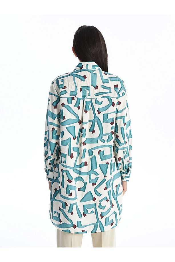 LCW Modest PETROL Desenli Kadın Gömlek Tunik - 5