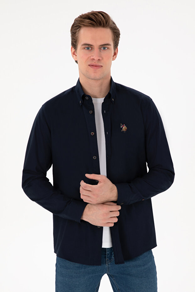 Men's Navy Blue Long Sleeve Basic Shirt 50297981 -Vr033