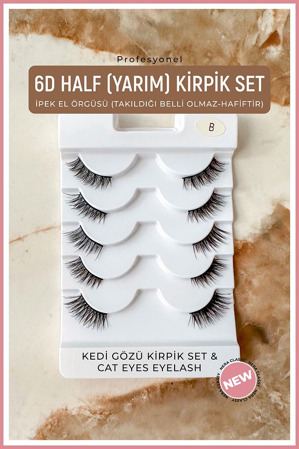 5 Farklı Model Köşelere Takılan (Yarım) Takma Kirpik + Eyeliner (KEDİ GÖZÜ&CAT EYES EYELASH)No:B - 1