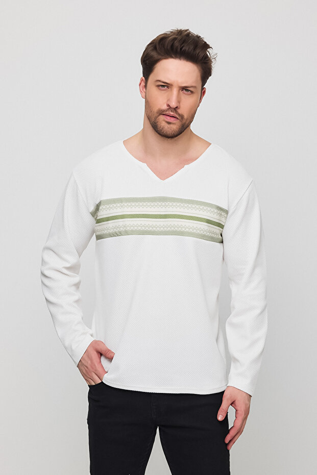 Ethnic Pattern Detailed Long Sleeve Sweatshirt