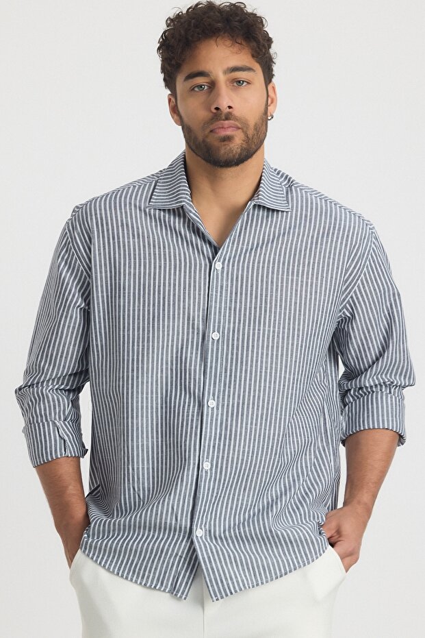 Premium Men's Striped Smoked Linen Shirt Ls-13024