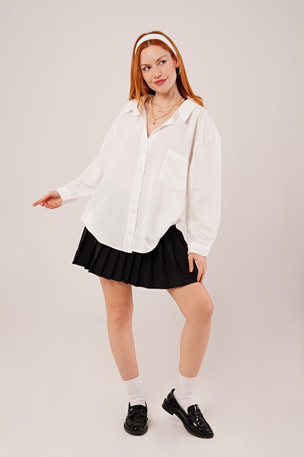 Basic Oversize Beyaz Gömlek - 1