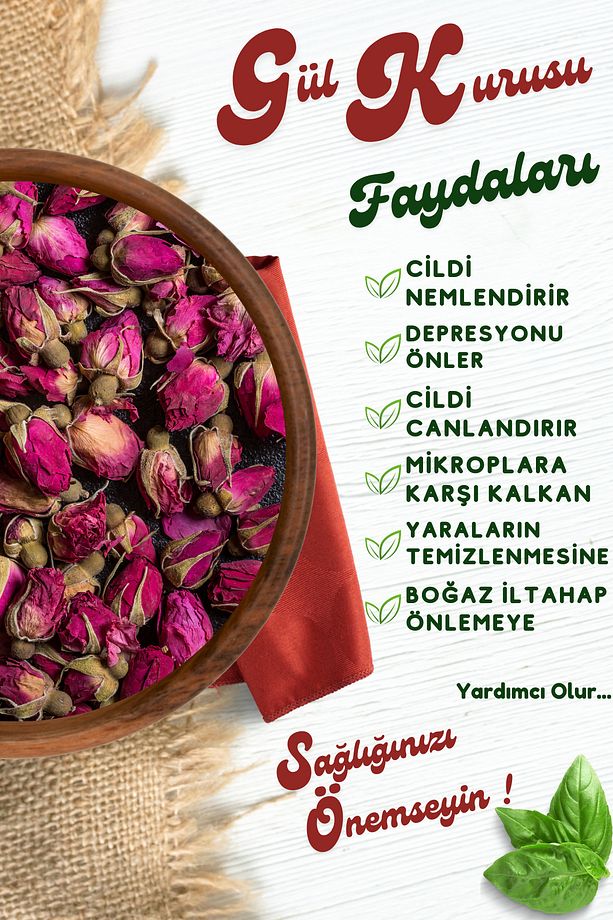 Yörem Afyon Meşhur Isparta Pembe Tomurcuk Kokulu Gül Kurusu | 30gr. - 3