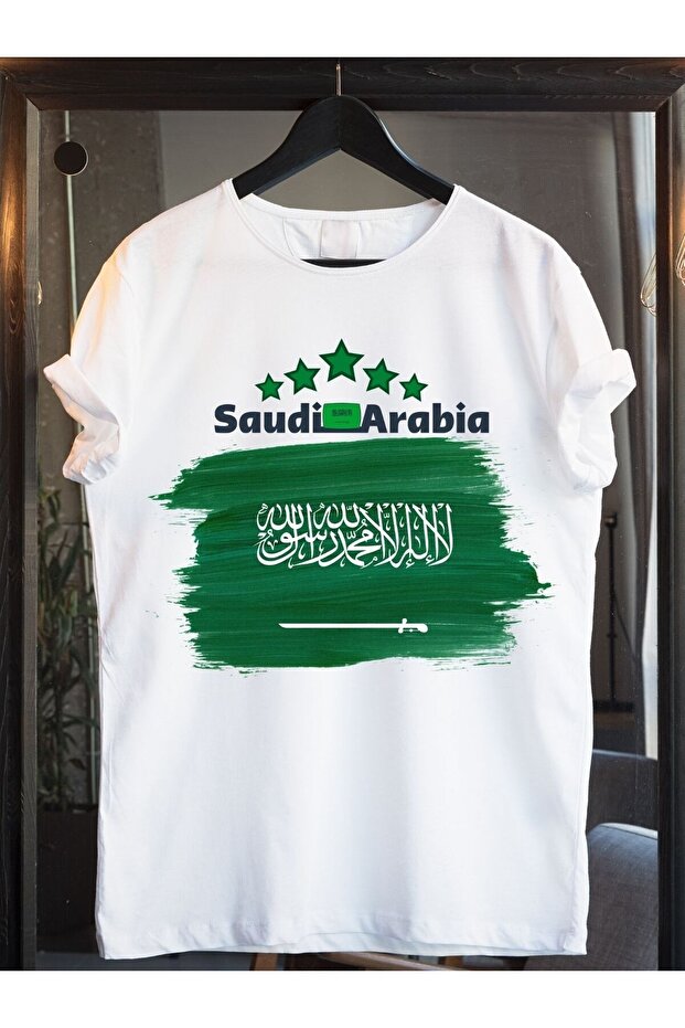 تي شيرت مطبوع عليه علم المملكة العربية السعودية للجنسين مقاس كبير 100% قطن