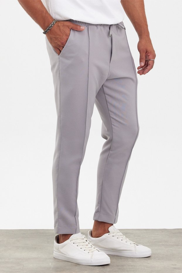 New Season Men's Boyfriend Mold Grass Detailed Gray Jogger Trousers Mz22032