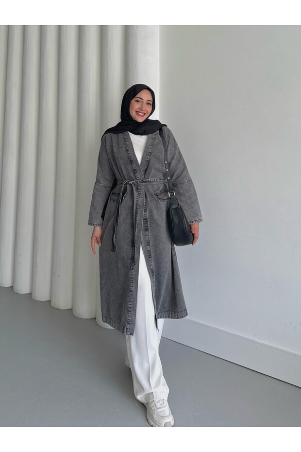 بارانی زنانه بلند جین مدل Karina TNS-4450 3