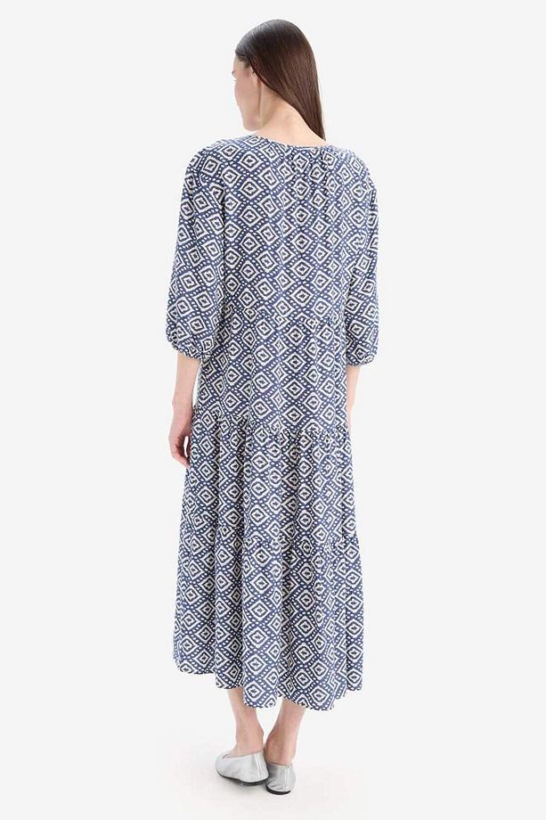 Yeni Sezon Regular Fit Desenli V Yaka Uzun Kollu Maxi Elbise - 6