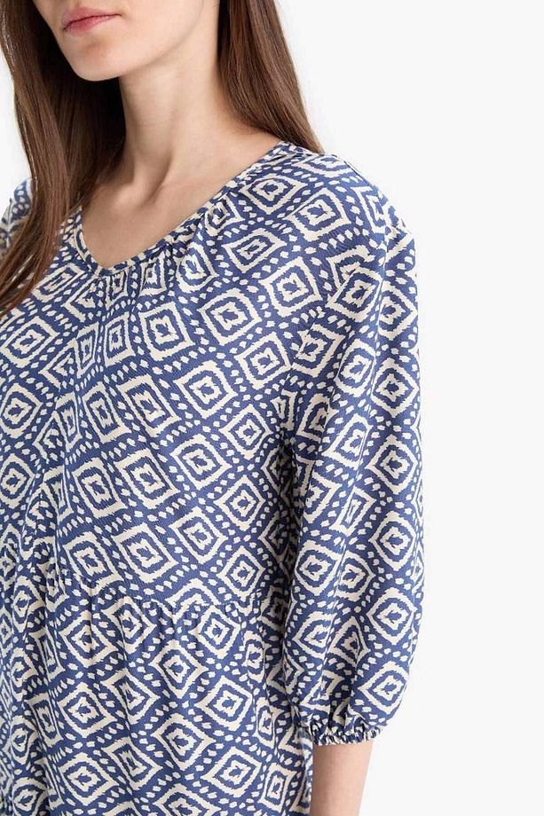 Yeni Sezon Regular Fit Desenli V Yaka Uzun Kollu Maxi Elbise - 5