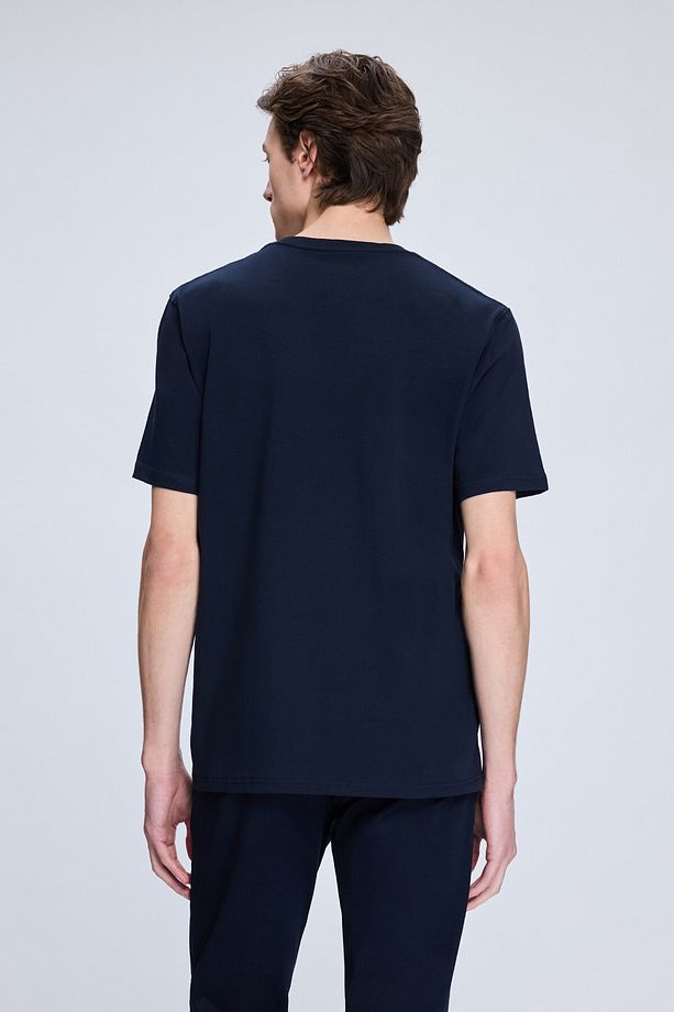 Lacivert Regular Fit Bisiklet Yaka Pamuklu Triko Tişört - 5
