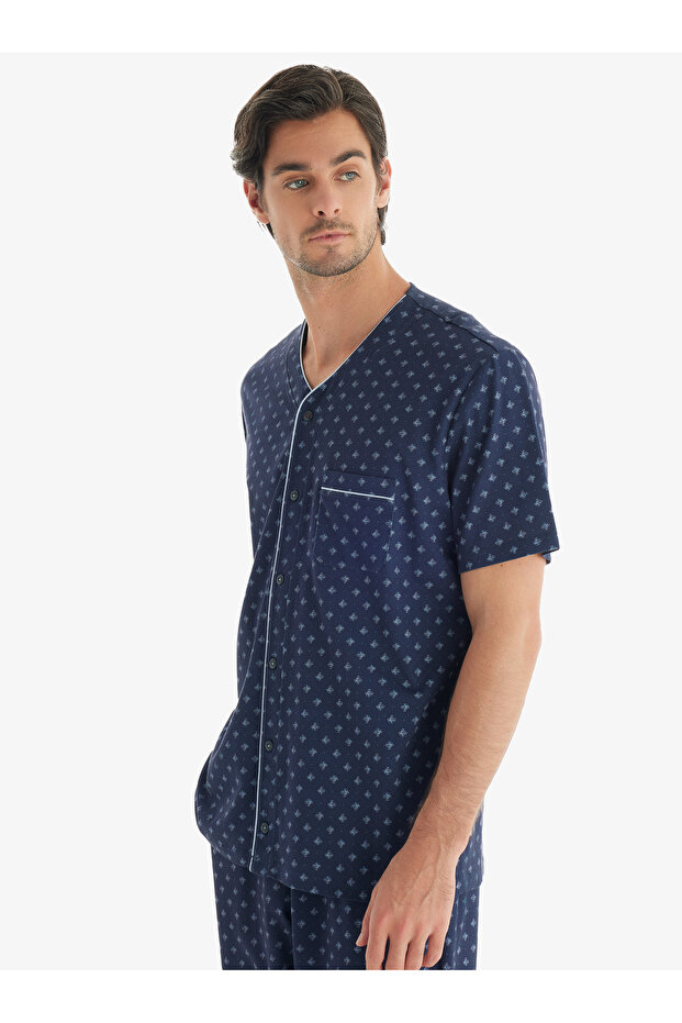 طقم بيجامة رجالي 40709 - منقوش - 1