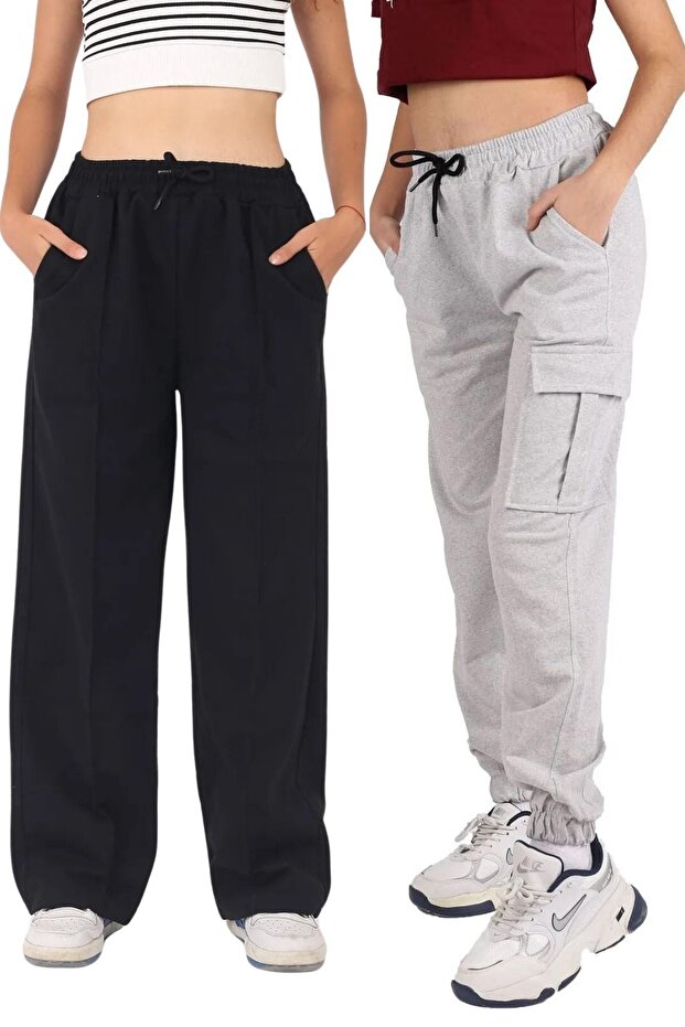 Wide Leg Cargo Pocket 2-Piece Girls' Sweatpants