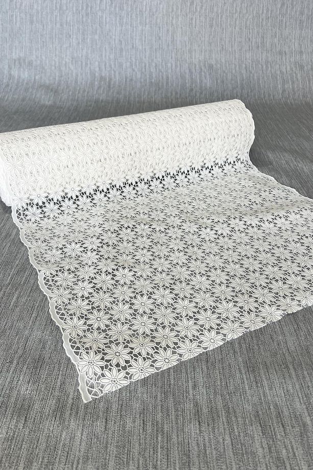 Pvc Deliksiz Altı Şeffaf Kaplama Dantel Raf Örtüsü - Papatya_1009-a - 1