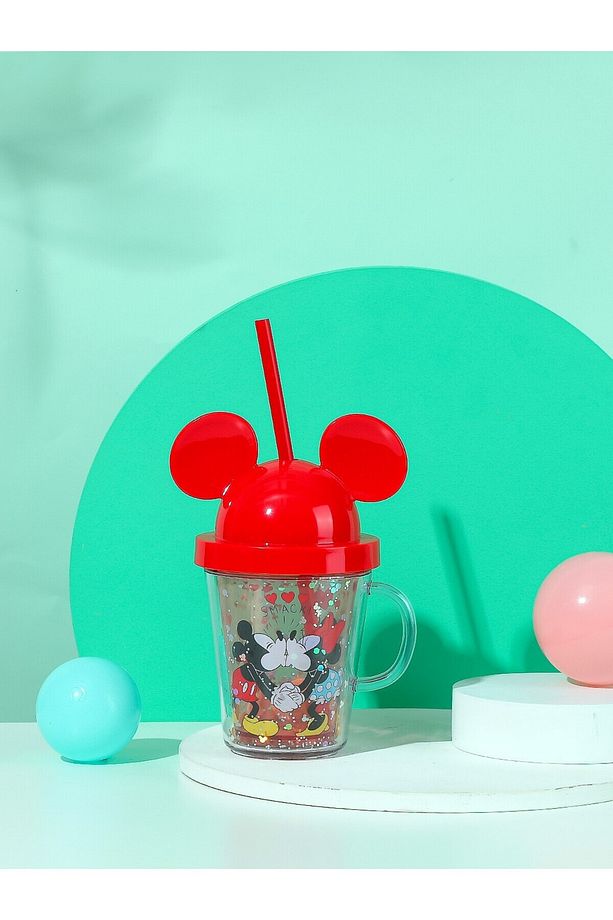 Mickey Mouse Serisi Kapaklı Ve Pipetli Şeffaf Bardak - 3
