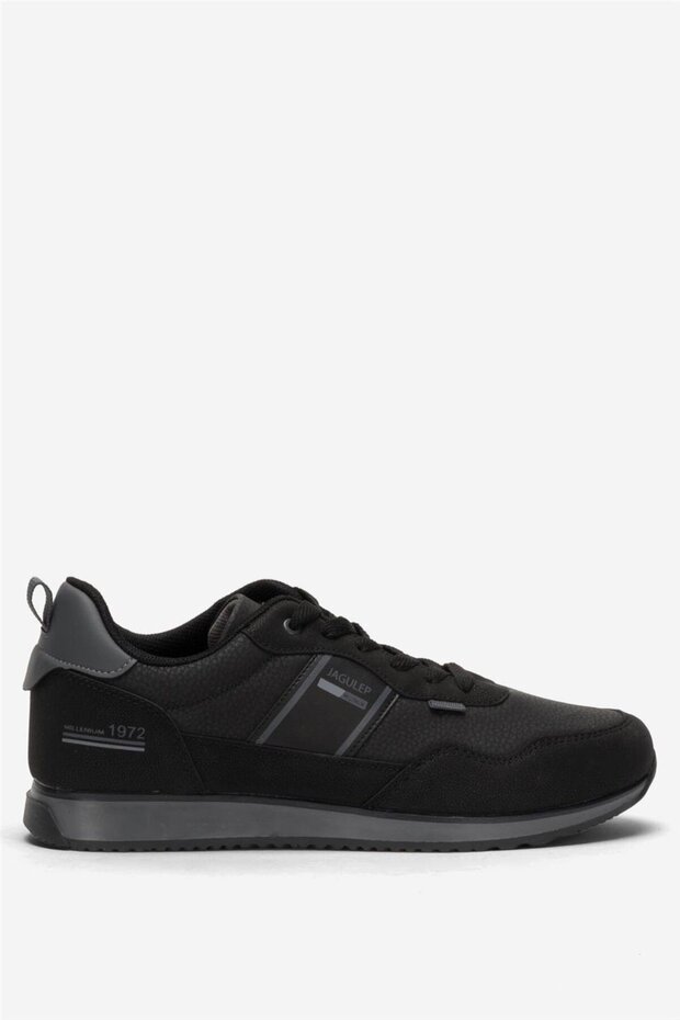 Men's Leather Laced Casual Sports Shoes Black - Smoked