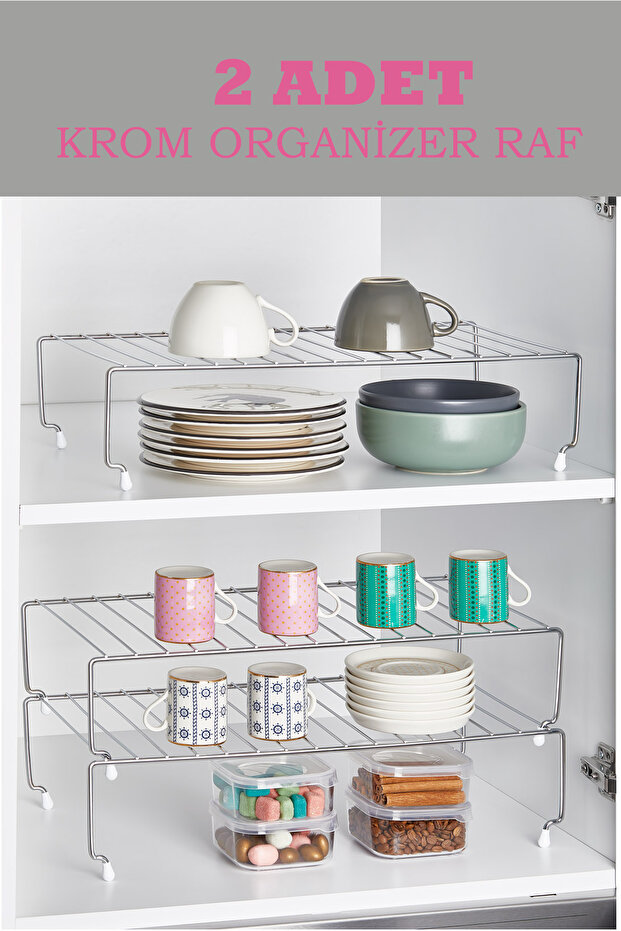 2 Pieces 128 Chrome 47 cm Cabinet Shelf Organizer Organizer Shelf
