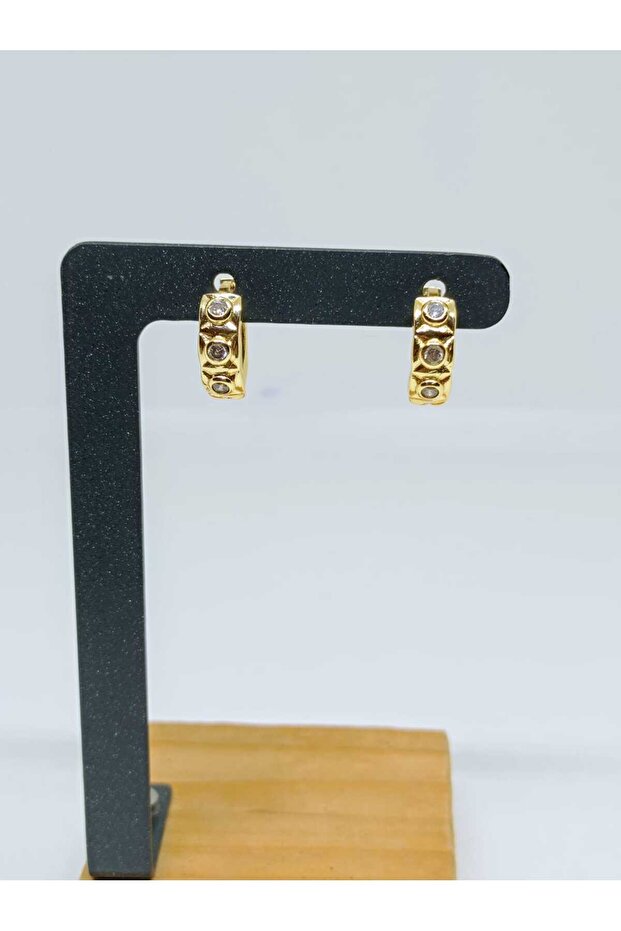 Gold Color Zircon Stone Modern Design Earrings No 4