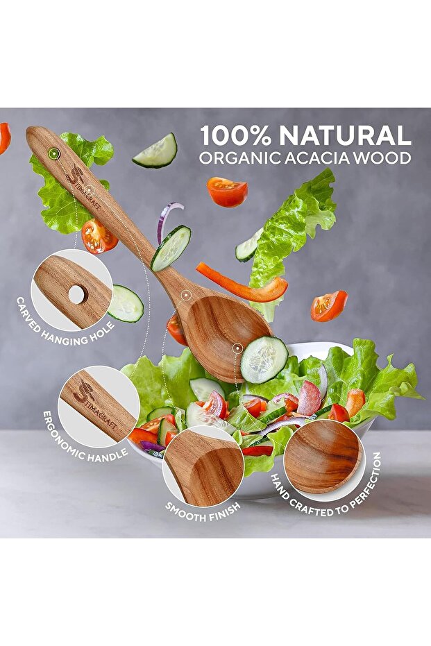 ملاعق خشبية للطبخ، 9 قطع أدوات خشبية مع حامل، أدوات خشبية للطبخ - 6