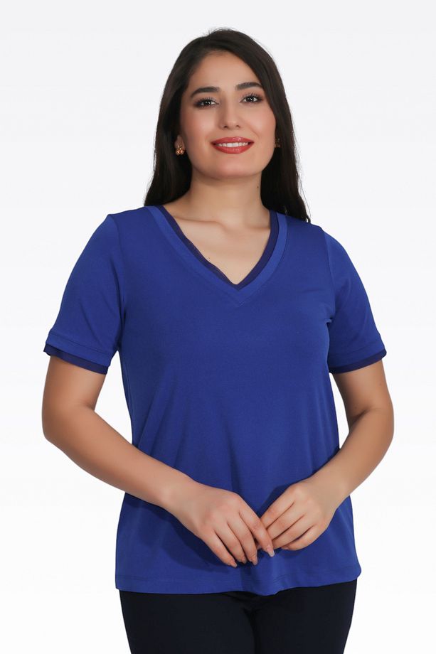 10963 SAKS TÜL DETAYLI KREP ÖRME BLUZ - 3