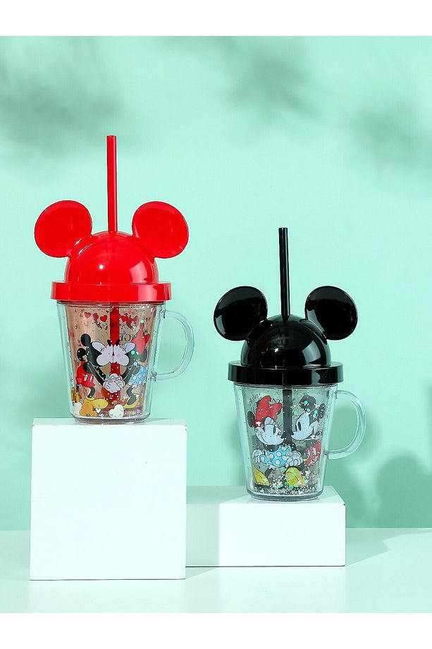 Mickey Mouse Serisi Kapaklı Ve Pipetli Şeffaf Bardak - 2