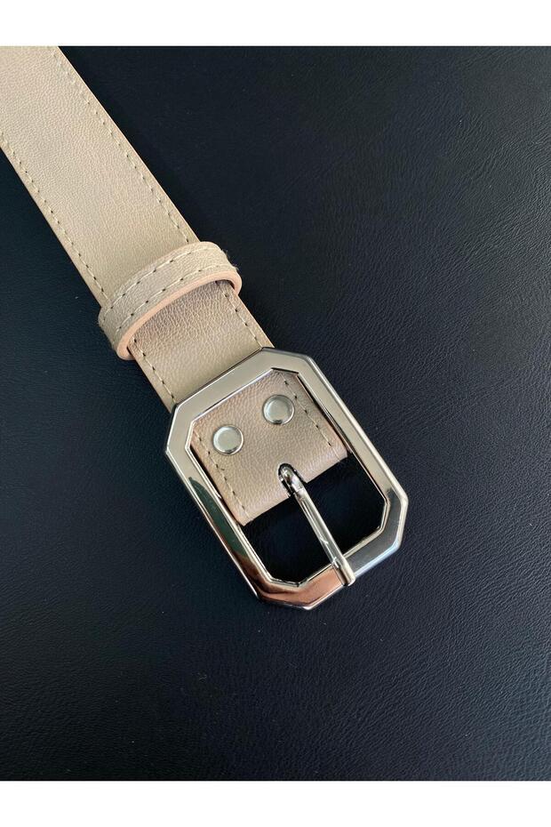 Square Stitched Silver Buckle Belt Waist Belt Coat Belt Dress Belt Trouser Belt