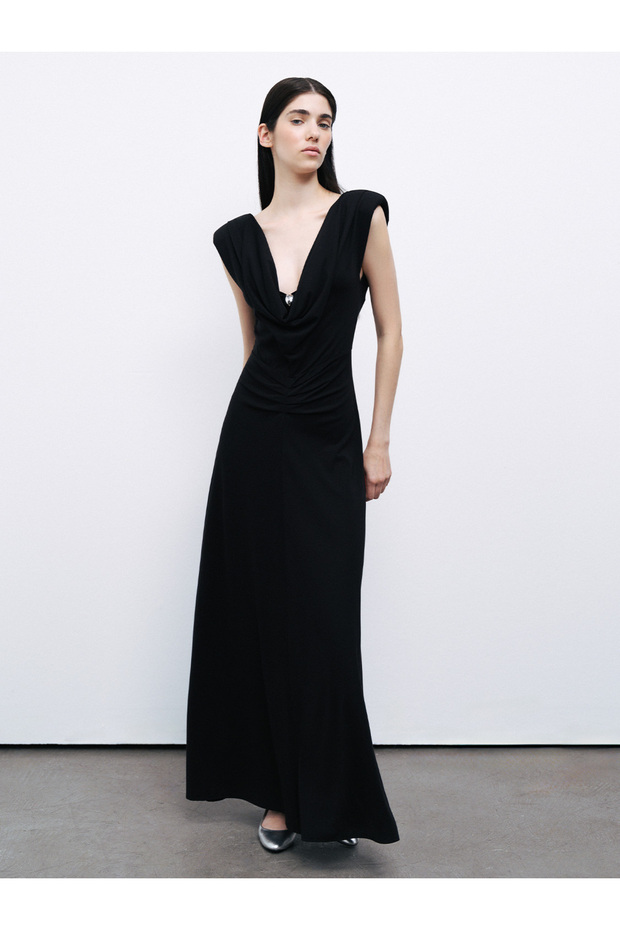 Vatkalı Maxi Elbise - 1