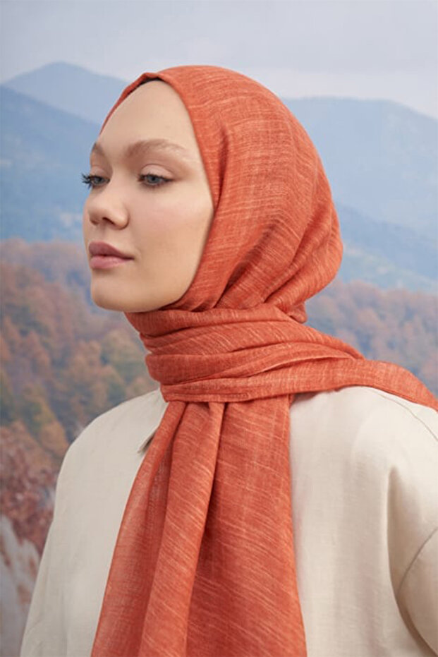 İpekli Eskitme Şal - Kiremit - 2