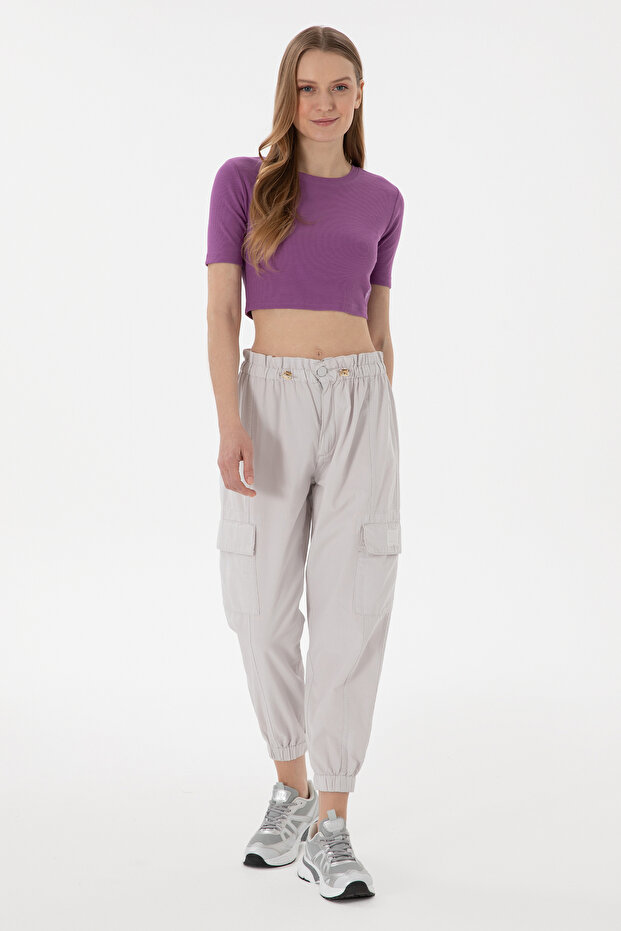 Women's Light Gray Jogger Fit Canvas Trousers 50300356-Vr001