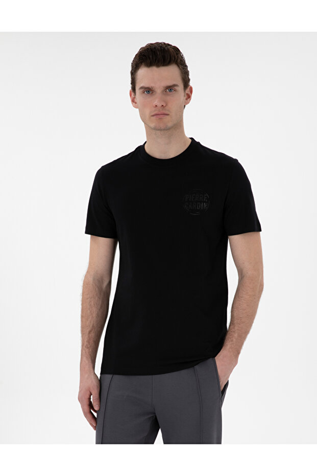 Black Regular Fit 100% Cotton Crew Neck T-Shirt 50302599-Vr046