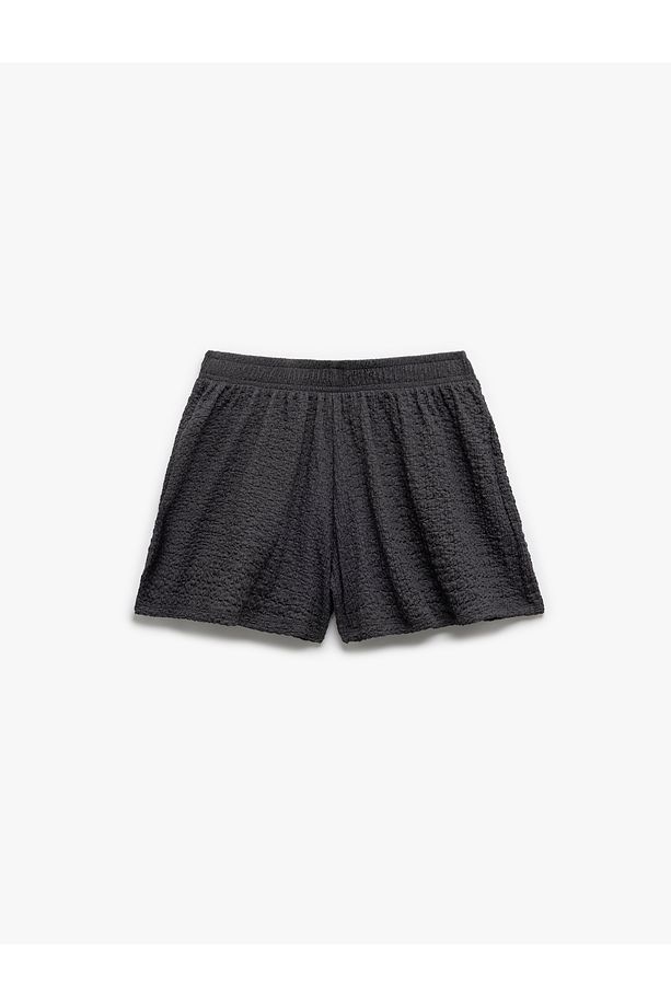 Regular Fit Beli Lastikli Dokulu Mini Şort - 4