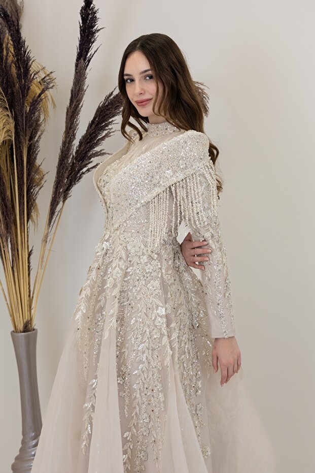 Omuzları V Drape Asel Abiye - 3