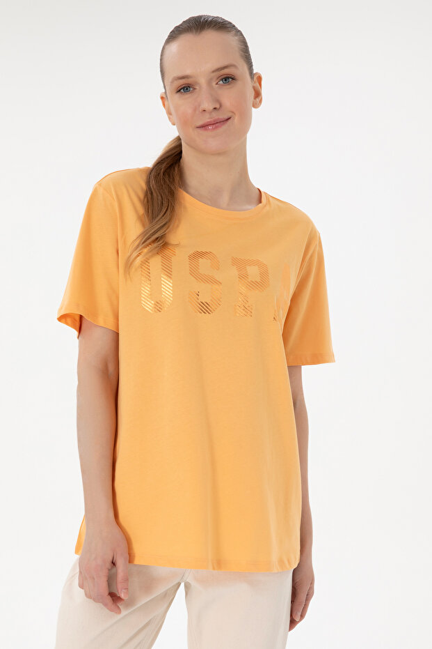 Women's Orange Crew Neck Basic T-Shirt 50300850-Vr202