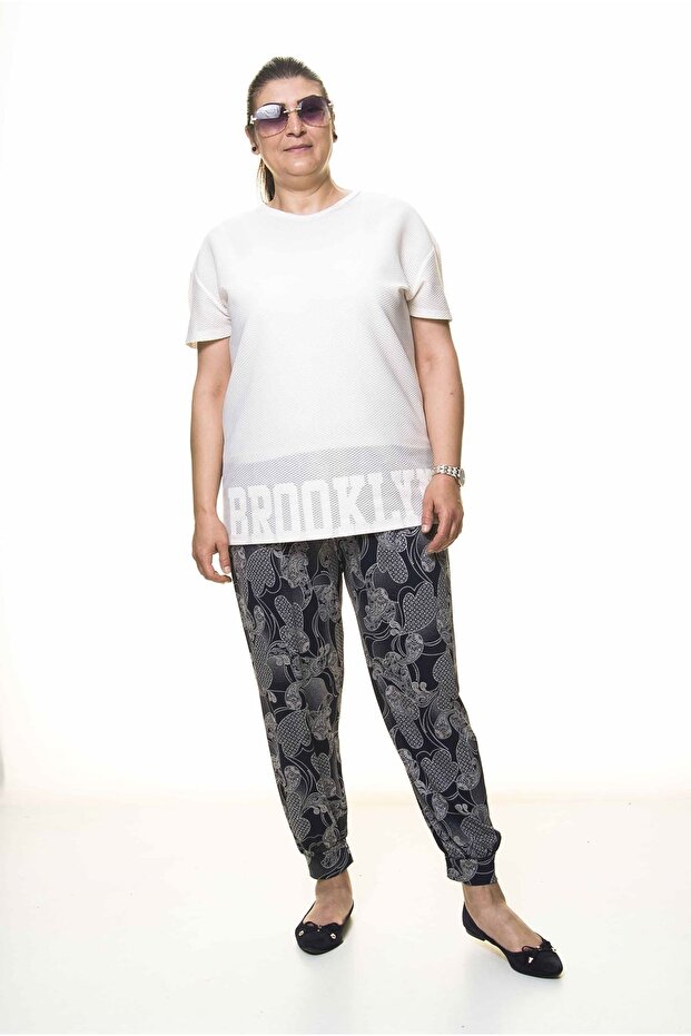 Women's Large Size Patterned Summer Baggy Trousers 13c-3096