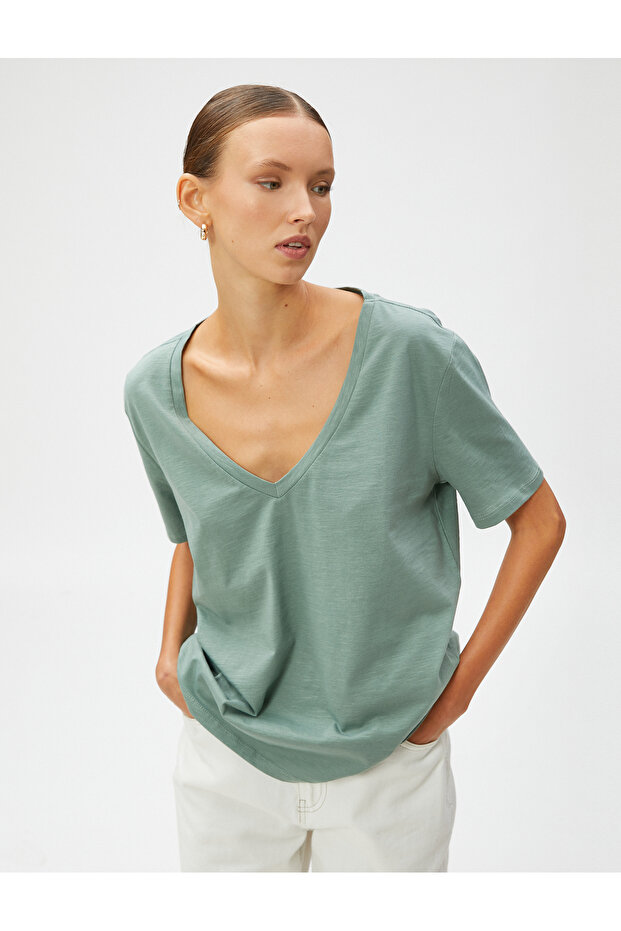 Cotton Basic T-Shirt V Neck
