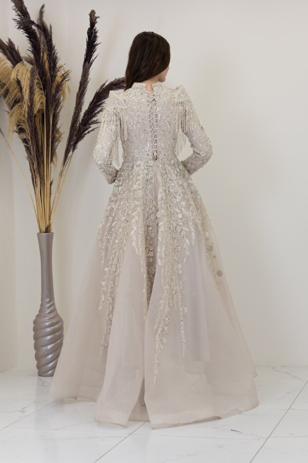 Omuzları V Drape Asel Abiye - 5