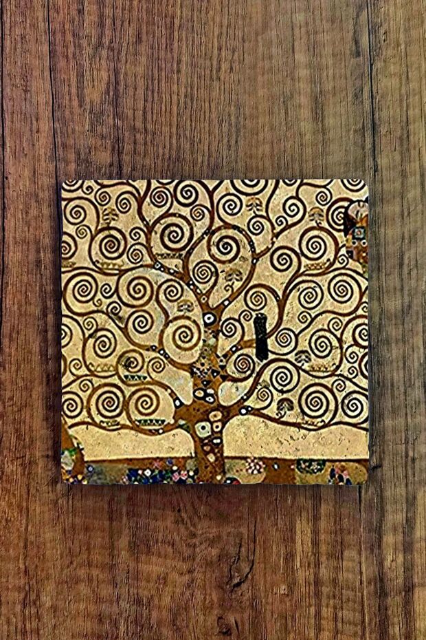 قاعدة أكواب من الحجر الطبيعي 10x10x1 سم - عمل غوستاف كليمت مطبوع مفرد - أكواب حجرية
