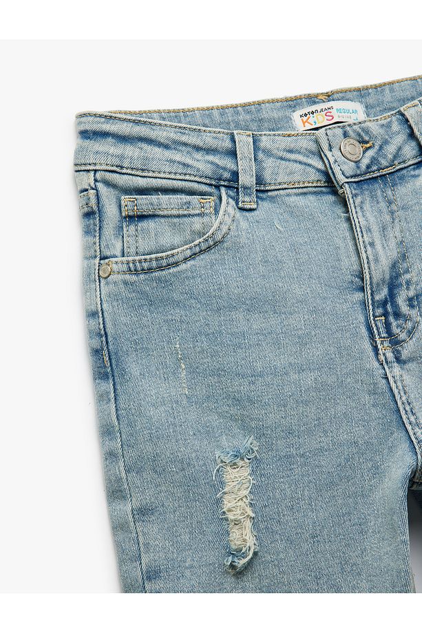 Pamuklu Cepli Yıpratılmış Detaylı Denim Şort - 3