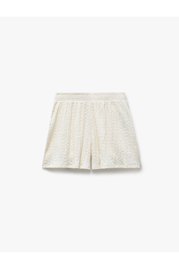 Regular Fit Beli Lastikli Dokulu Mini Şort - 3