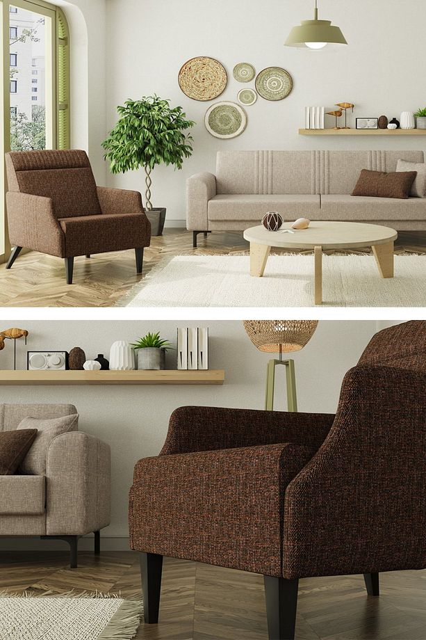 Mitra 3+1 Salon&oturma Odası Koltuk Takımı - Krem&Kahve - 1