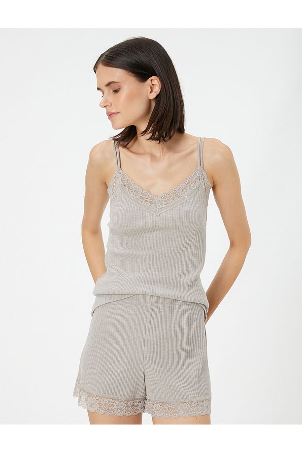 Şort Pijama Altı Fitilli Dantel Detaylı - 1