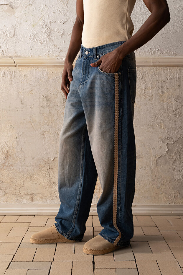 HASIR ŞERİTLİ MAVİ JEAN - 5