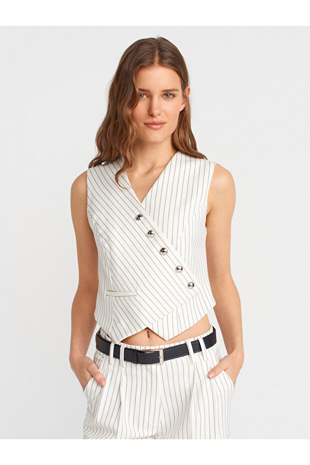 60573 Asymmetrical Double-Breasted Vest-White