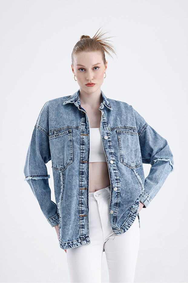 Oversize Basic Jeans Ceket - 4