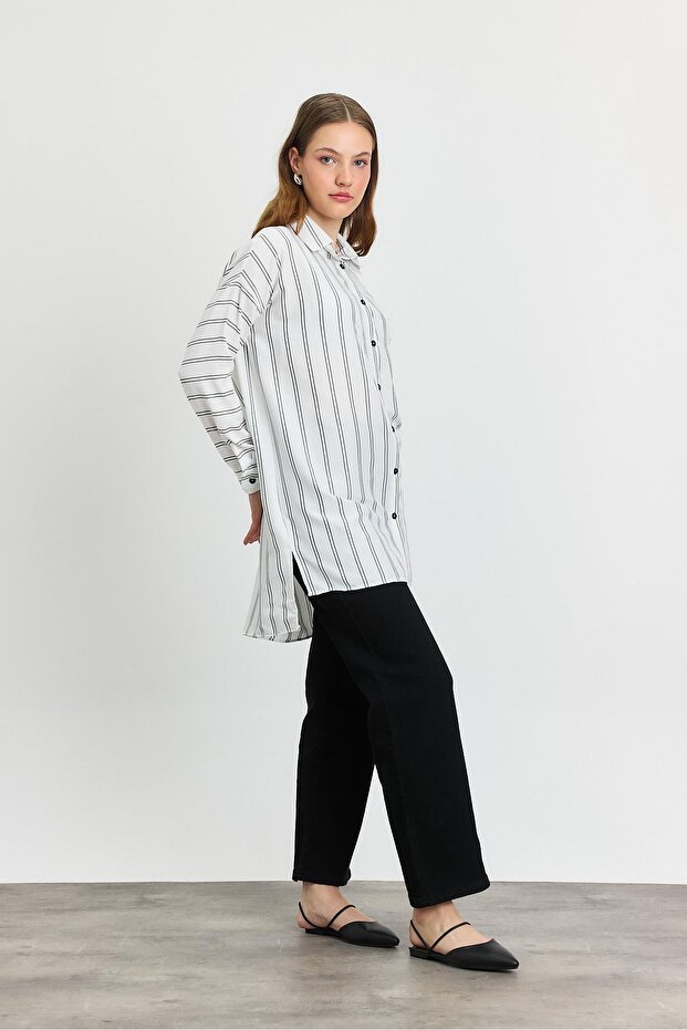 Ecru Striped Single Pocketed Tunic 4068A - 8