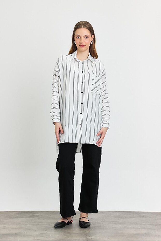 Ecru Striped Single Pocketed Tunic 4068A - 2