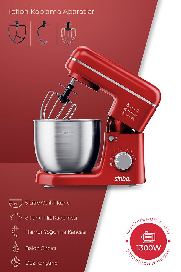 SMX-2771 Stand Mikser | 1300W, 5L, Çok Fonksiyonlu Stand Mikser - Mutfak Şefi - 1