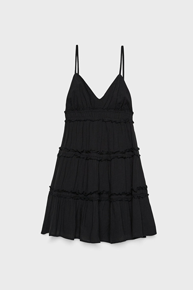 Fırfırlı askılı kısa elbise - 5